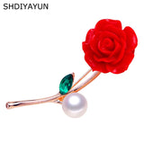 Vermilion Red Pearl Flower Brooch Pin