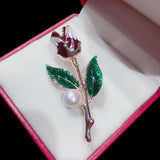Enamel Tulips Flower Brooch with Natural Freshwater Pearl