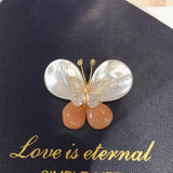 Shell Gem Butterfly Brooch Natural Pearl Jewelry Women