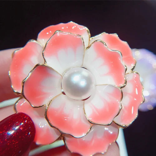 Enamel Flower Brooch Pins with Pearl, Mother Gift