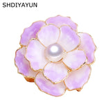 Enamel Flower Brooch Pins with Pearl, Mother Gift
