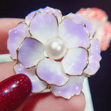 Enamel Flower Brooch Pins with Pearl, Mother Gift