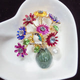 Enamel Flower Vase Brooch with Pearl, Women's Pin