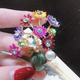 Enamel Flower Vase Brooch with Pearl, Women's Pin