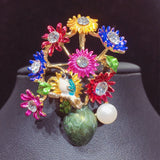 Enamel Flower Vase Brooch with Pearl, Women's Pin