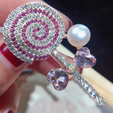 Freshwater Pearl Lollipop Brooch Rinestone Pin for Women