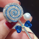 Freshwater Pearl Lollipop Brooch Rinestone Pin for Women