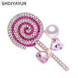 Freshwater Pearl Lollipop Brooch Rinestone Pin for Women