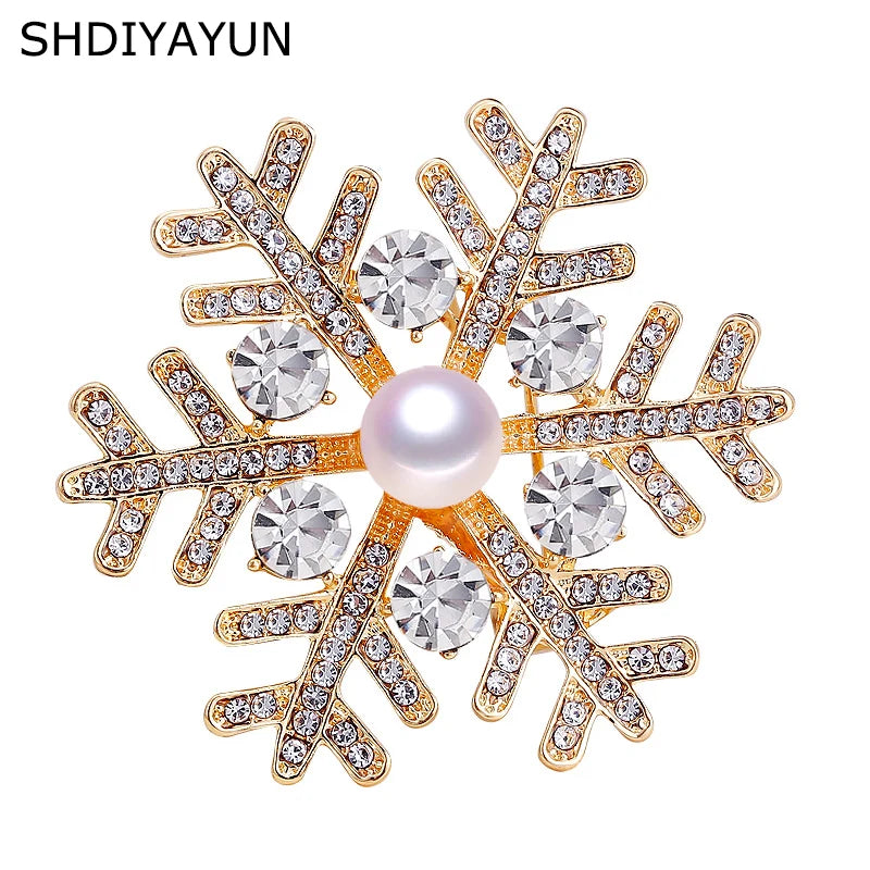 Snowflake Pearl Brooch Enamel Pin Natural Freshwater Pearl Jewelry
