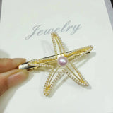 Freshwater Pearl Hair Clip Triangle Barrette Starfish Hair Pin