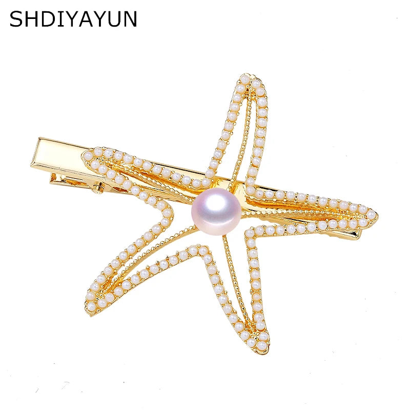 Freshwater Pearl Hair Clip Triangle Barrette Starfish Hair Pin