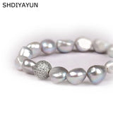Freshwater Pearl Crystal Charm Baroque Bracelet Grey Pearl Jewelry