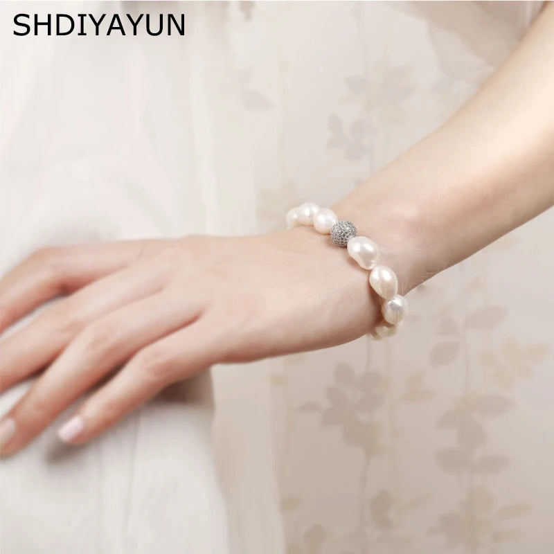 Freshwater Pearl Crystal Charm Baroque Bracelet Grey Pearl Jewelry