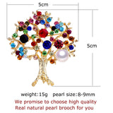 Colorful Rhinestone Tree Brooch Natural Freshwater Pearl Jewelry
