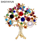 Colorful Rhinestone Tree Brooch Natural Freshwater Pearl Jewelry