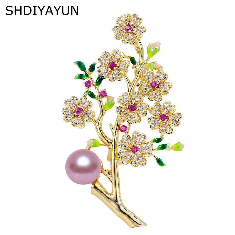 Freshwater Pearl Plum Blossom Brooch for Women