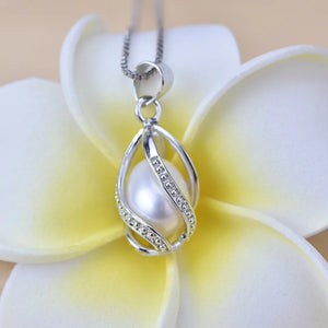 Pearl Necklace 925 Sterling Silver For Women Freshwater Pearl Cage Pendants