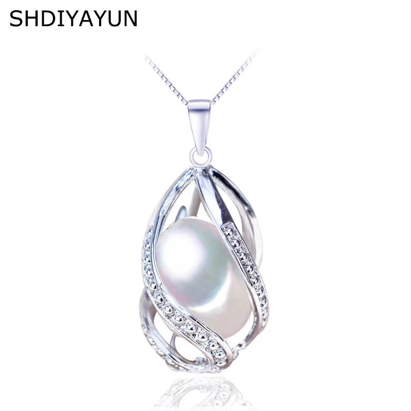 Pearl Necklace 925 Sterling Silver For Women Freshwater Pearl Cage Pendants