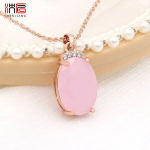 Oval Pink Opal Pendant Necklace for Wedding Party
