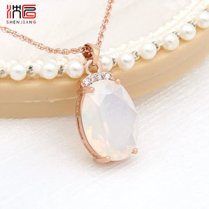 Oval Pink Opal Pendant Necklace for Wedding Party