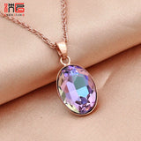 Oval Crystal Pendant 585 Rose Necklace For Women Wedding Jewelry