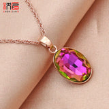 Oval Crystal Pendant 585 Rose Necklace For Women Wedding Jewelry
