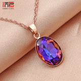 Oval Crystal Pendant 585 Rose Necklace For Women Wedding Jewelry