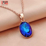 Oval Crystal Pendant 585 Rose Necklace For Women Wedding Jewelry