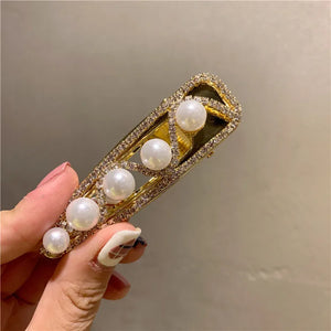 Rhinestone Pearls Water Drop Hairpin Flowers Bang Clip Barrette