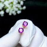 Shilovem 925 Silver Amethyst Stud Earrings for Women Party 5*5mm