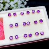 Shilovem 925 Silver Amethyst Stud Earrings for Women Party 5*5mm