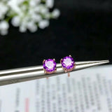 Shilovem 925 Silver Amethyst Stud Earrings for Women Party 5*5mm