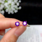 Shilovem 925 Silver Amethyst Stud Earrings for Women Party 5*5mm