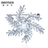Copper Snowflake Brooch Gold&Silver Plated Zircon Enamel Pin