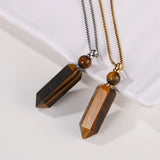 Brown Gemstone Crystal Necklace Hexagon Glass Perfume Bottle Pendant
