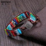 Leather Wrap Sea Sediment Stone Bracelet Natural Tube Beads