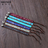 Leather Wrap Sea Sediment Stone Bracelet Natural Tube Beads