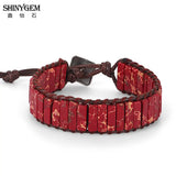 Leather Wrap Sea Sediment Stone Bracelet Natural Tube Beads