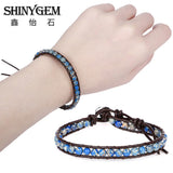 PU Leather Wrap Bracelet Brown Braid Natural Stone Bracelet