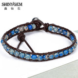 PU Leather Wrap Bracelet Brown Braid Natural Stone Bracelet