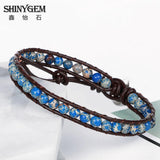 PU Leather Wrap Bracelet Brown Braid Natural Stone Bracelet