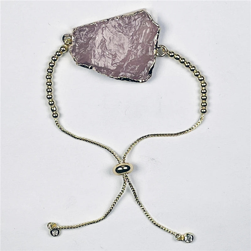 Hammered Natural Rose Quartz Crystal Bracelet for Women