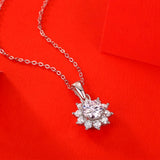 D Moissanite Diamond 925 Silver Flower Pendant Necklace Gift