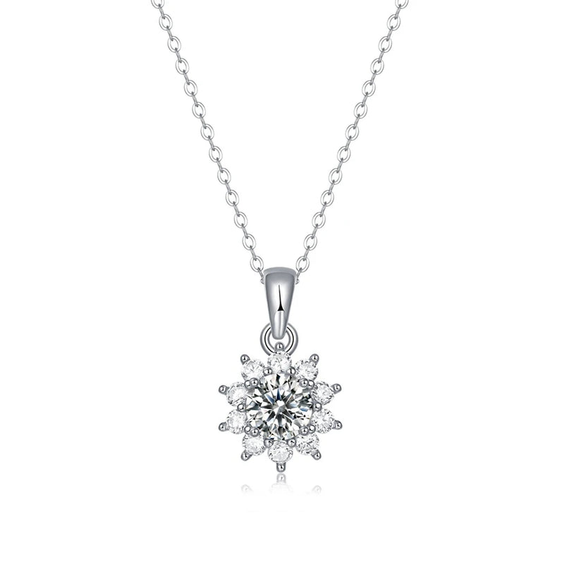 D Moissanite Diamond 925 Silver Flower Pendant Necklace Gift