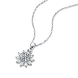 D Moissanite Diamond 925 Silver Flower Pendant Necklace Gift