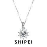 D Moissanite Diamond 925 Silver Flower Pendant Necklace Gift