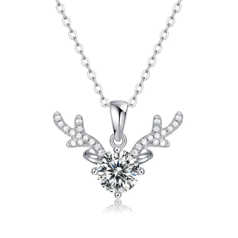 CT D Moissanite Diamond Gemstone 925 Silver Antlers Necklace Pendant