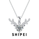 CT D Moissanite Diamond Gemstone 925 Silver Antlers Necklace Pendant