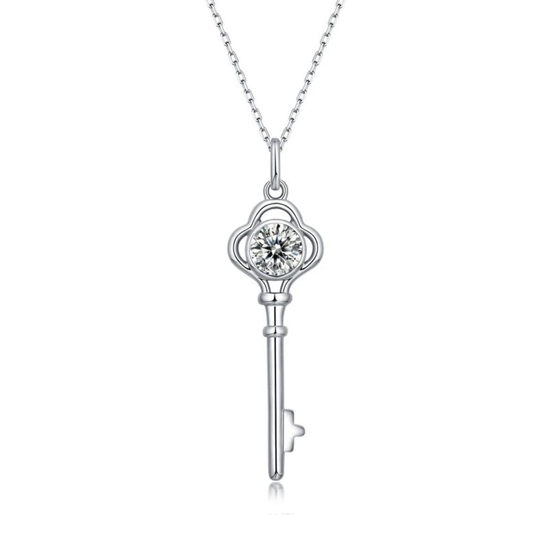 1CT D Moissanite Diamond Key Pendant Necklace