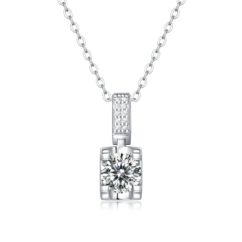 1CT Round D Moissanite Diamond Sterling Silver Pendant Necklace